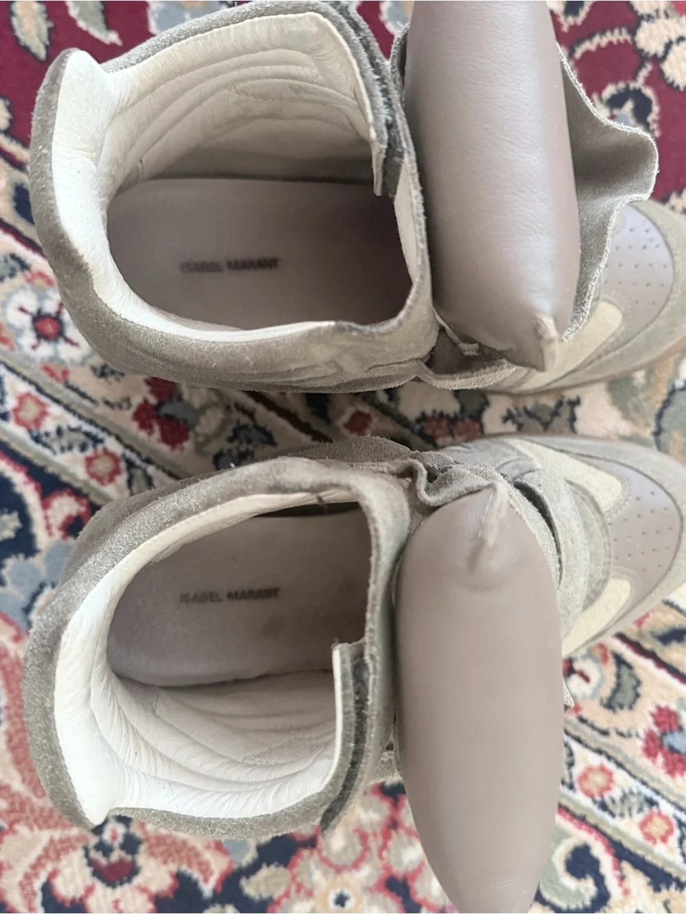 Isabel Marant Taupe High-Top Suede Wedge Sneakers